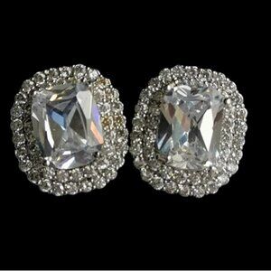 Emerald cut CZ Double Halo stud earrings 🆕